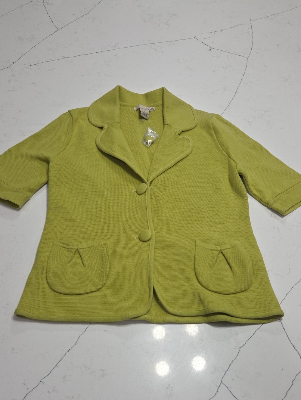 EVIE Lime Green Short Sleeve Knit Blazer SzM 100% Cotton New Without Tag